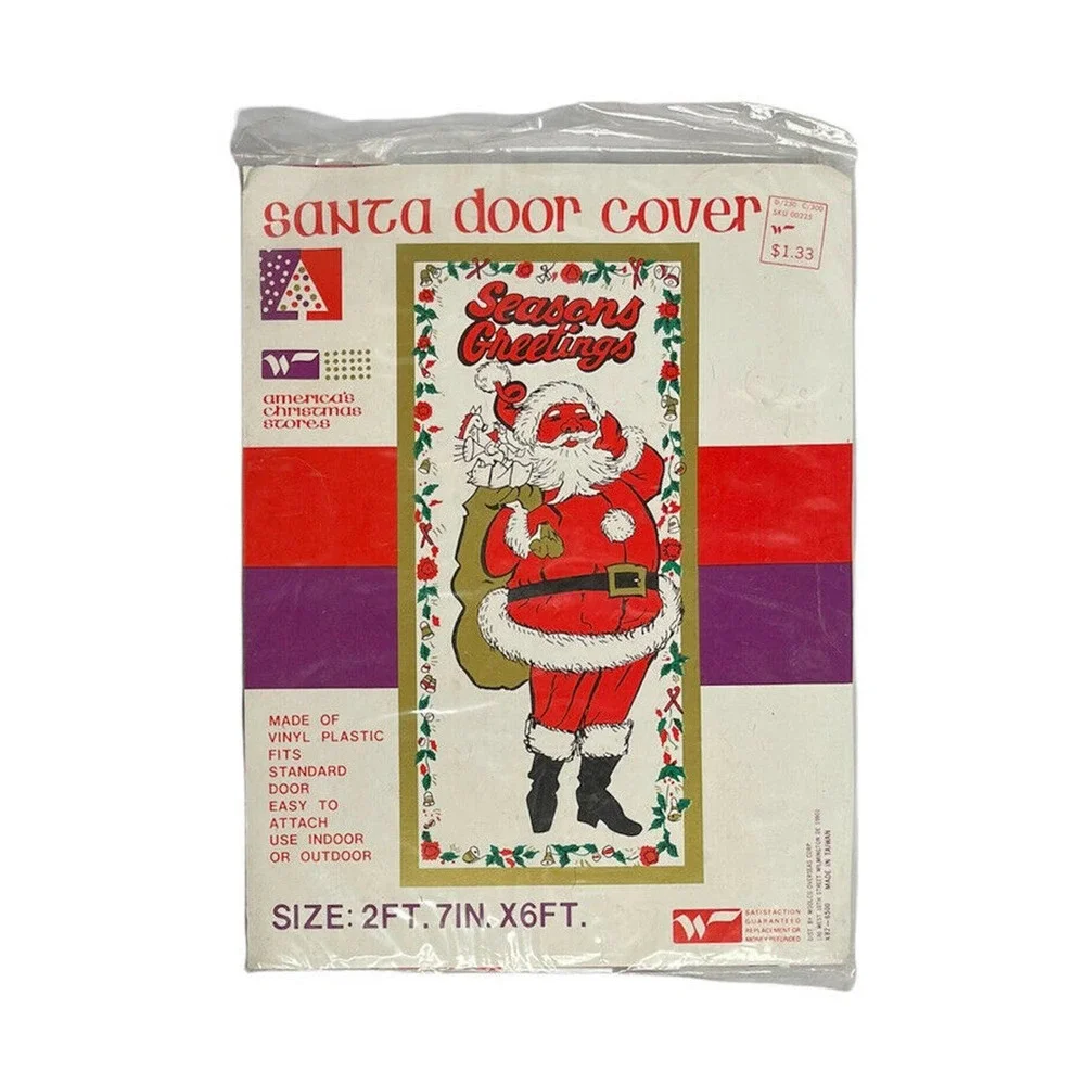 Vintage Christmas Red Santa Door Cover Vinyl 2'7' x 6' Decoration New In Package